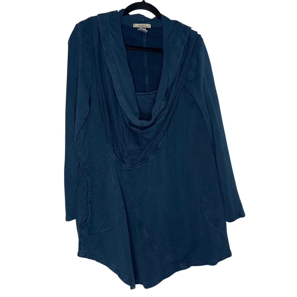 Prairie Underground Hoodie Women Medium Blue Excellent Asymmetric Cowl Neck Hemp